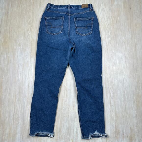 American Eagle Curvy Mom Jeans Distressed Ripped Knees Raw Hem Stretch Blue 8 - Picture 12 of 15